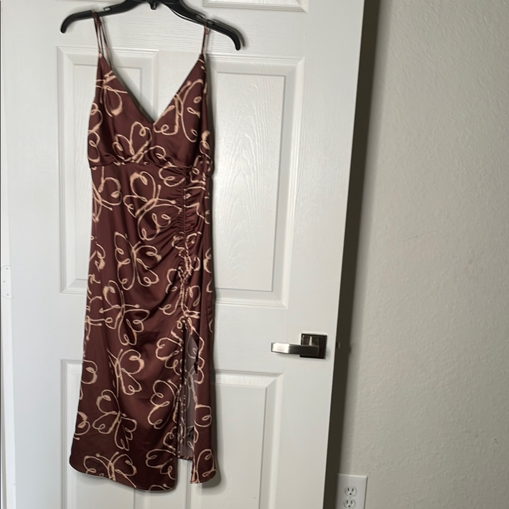 Urban outfitters butterfly print spaghetti strap cinched maxi dress